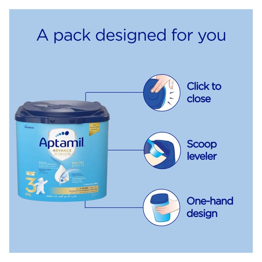 Aptamil Advance Junior Stage 3 Palm Oil Free Toddlers Milk Formula For 1 To 3 Years 400g 