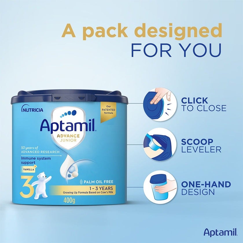 Aptamil Advance Junior Stage 3 Palm Oil Free Toddlers Milk Formula For 1 To 3 Years 400g 