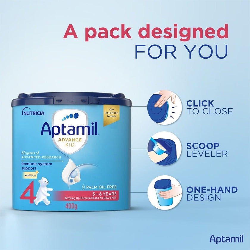 Aptamil Advance Stage 4 Palm Oil Free Growing Up Kids Milk Formula For 3 To 6 Years 400g
