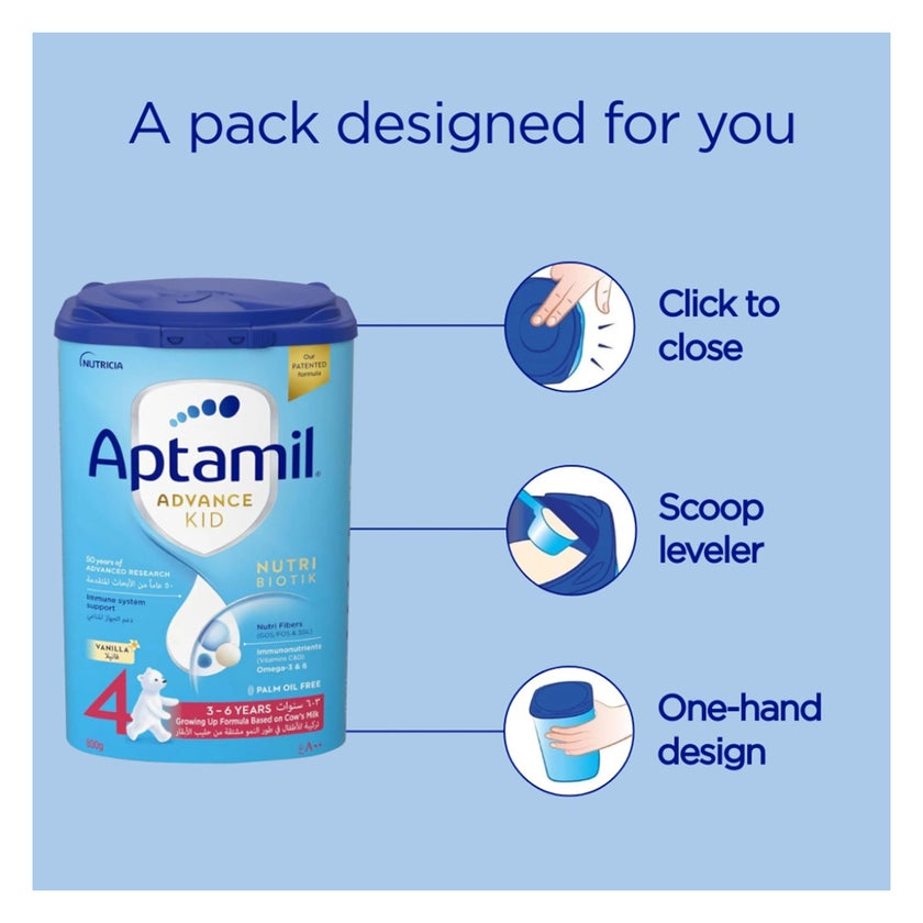 Aptamil Advance Stage 4 Palm Oil Free Growing Up Kids Milk Formula For 3 To 6 Years 800g
