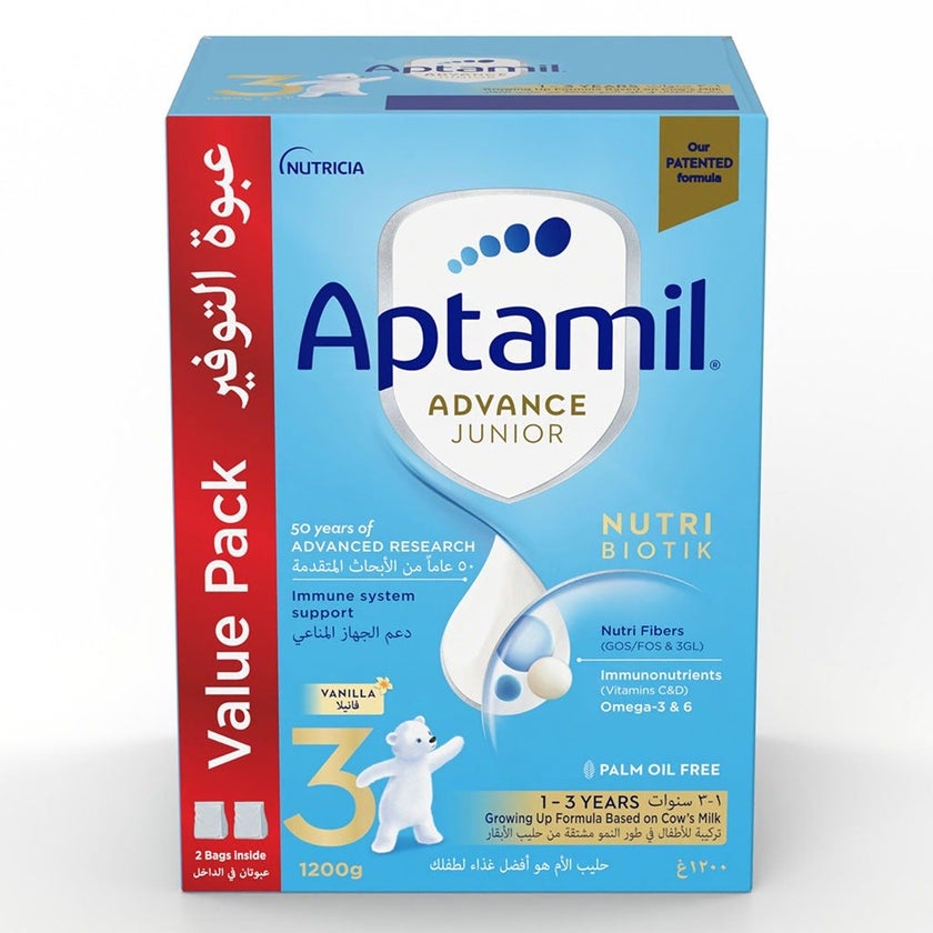 Aptamil Advance Junior Stage 3 Palm Oil Free Toddlers Milk Formula For 1 To 3 Years 1200g 