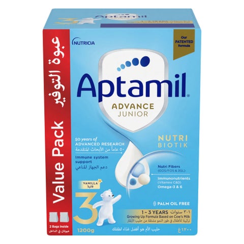 Aptamil Advance Junior Stage 3 Palm Oil Free Toddlers Milk Formula For 1 To 3 Years 1200g 
