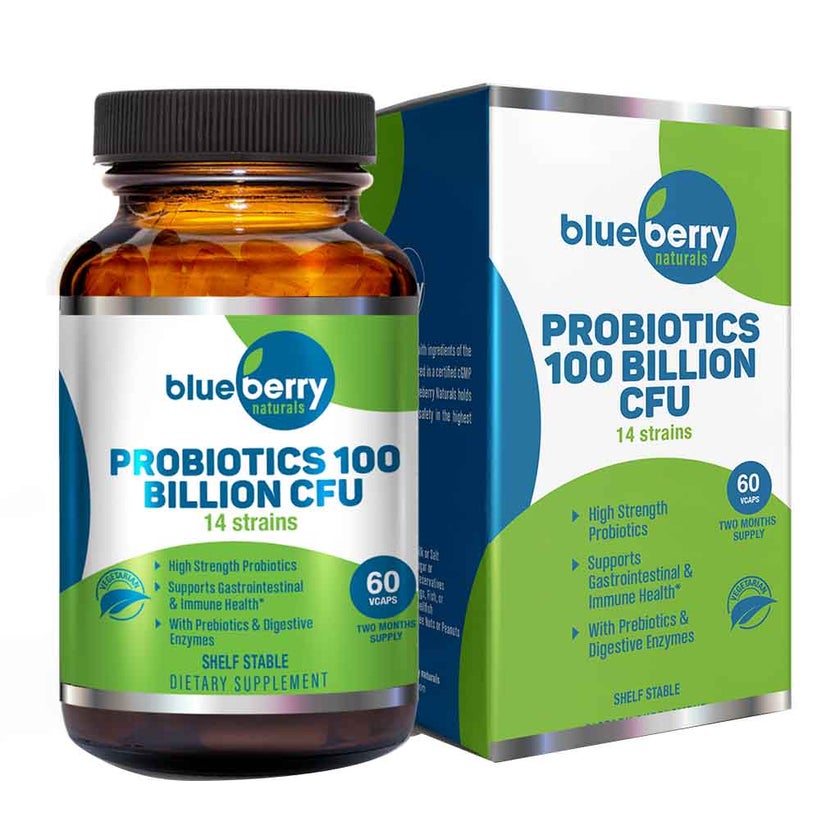 Blueberry Naturals Probiotics 100 Billion CFU 14 Strains Veg Capsules For Digestive Support, Pack of 60’s