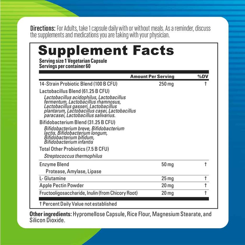 Blueberry Naturals Probiotics 100 Billion CFU 14 Strains Veg Capsules For Digestive Support, Pack of 60’s