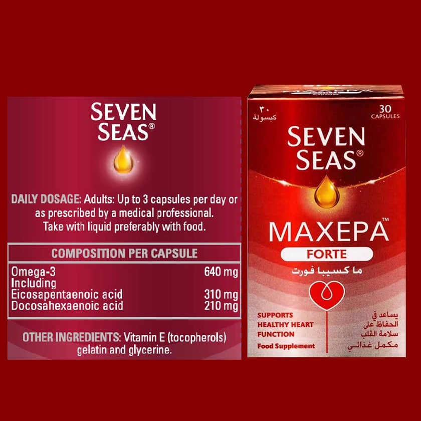 Seven Seas Maxepa Forte With 640mg Omega 3 Fish Oil Capsules For Healthy Heart Function, Pack of 30's