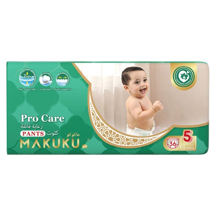 Makuku Pro Care Premium Baby Diaper Pants, Size 5, Extra Large (XL) For 12 To 17Kg, Pack of 36’s