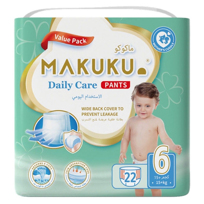 Makuku Daily Care Baby Diaper Pants, Size 6, Double Extra Large (XXL) For 15+Kg, VALUE PACK of 22’s