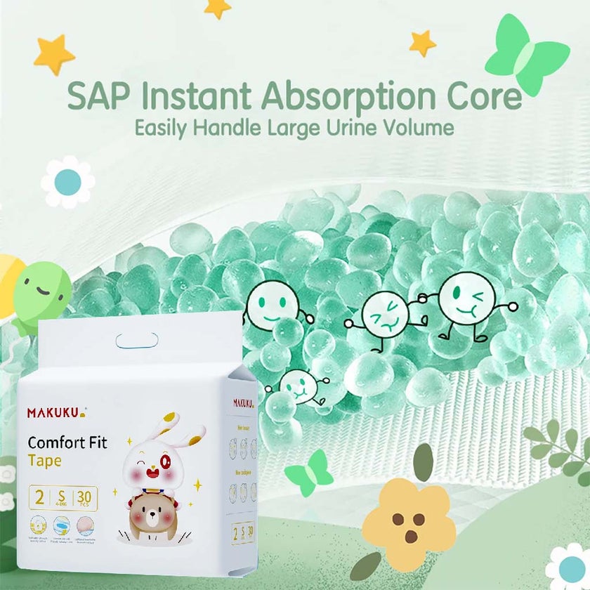 Makuku Comfort Fit Tape Baby Diapers, Size 2, Small For 4 To 8Kg, Pack of 30's