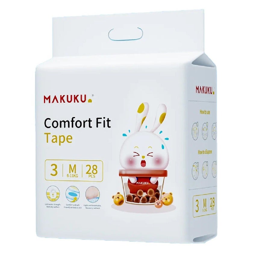 Makuku Comfort Fit Tape Baby Diapers, Size 3, Medium For 6 To 11Kg, Pack of 28’s