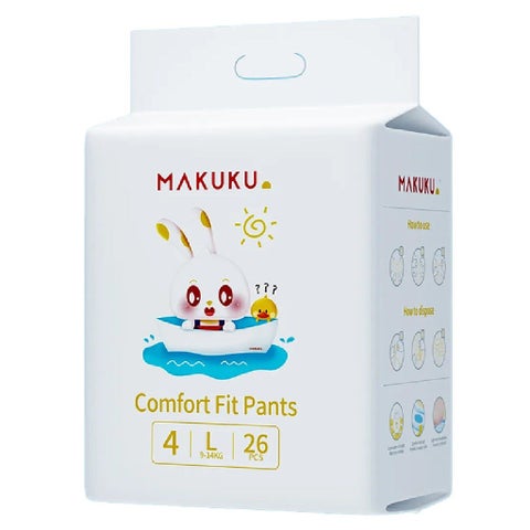 Makuku Comfort Fit Baby Diaper Pants, Size 4, Large For 9 To 14Kg, Pack of 26’s