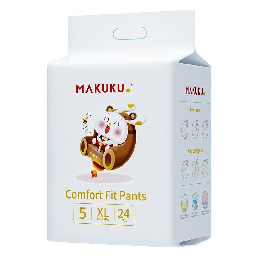 Makuku Comfort Fit Toddlers Diaper Pants, Size 5, Extra Large (XL) For 12-17Kg, Pack of 24’s