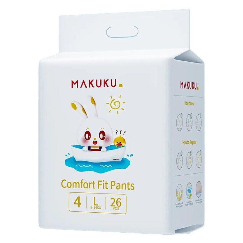 Makuku Comfort Fit Baby Diaper Pants, Size 4, Large For 9 To 14Kg, JUMBO PACK of 26x 8’s 