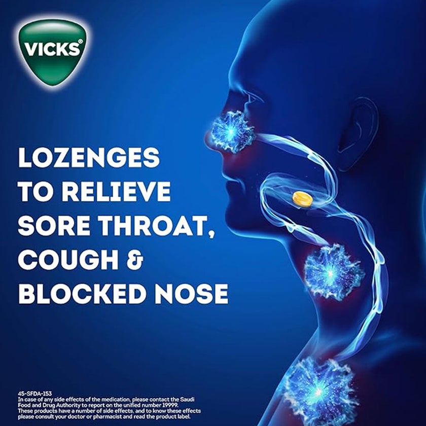 Vicks VapoDrops + Cough, Honey Lemon Flavored Lozenges For Sore Throat, Pack of 16's