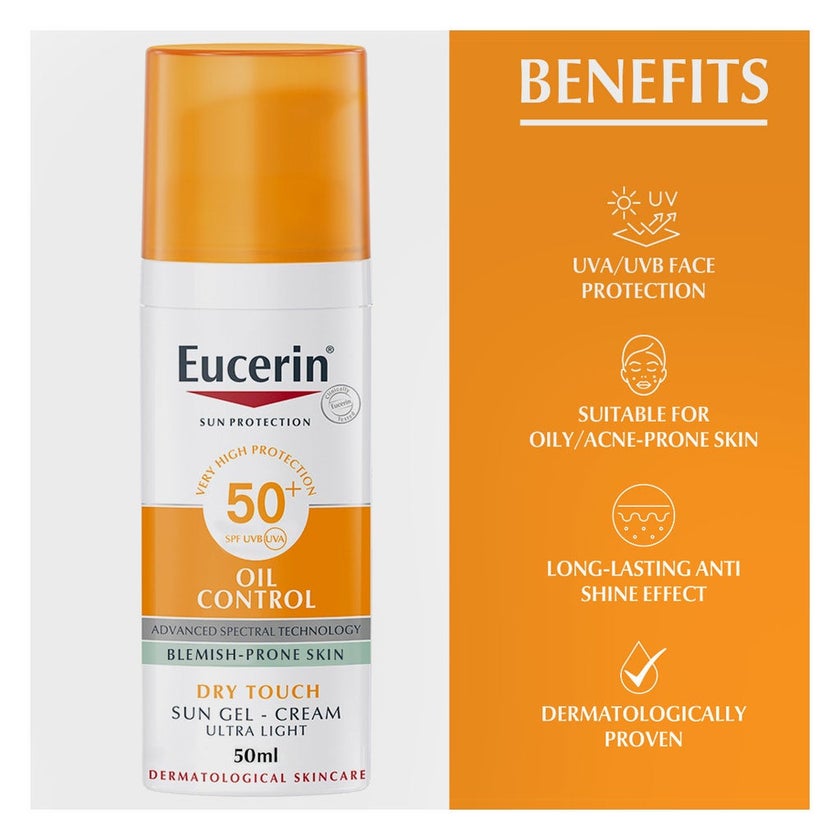 Eucerin Sun Oil Control Dry Touch SPF50+ Cream 50ml, Promo Pack of 2's