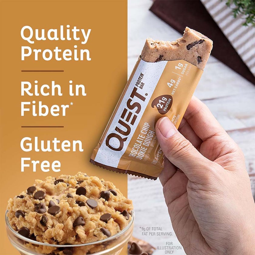Quest Nutrition Chocolate Chip Cookie Dough Flavoured Protein Bar 50g, Pack of 12's
