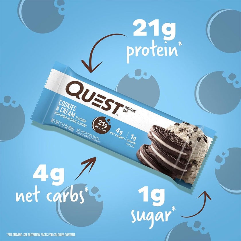 Quest Nutrition Cookies & Cream Flavoured Protein Bar 60g, Pack of 12's