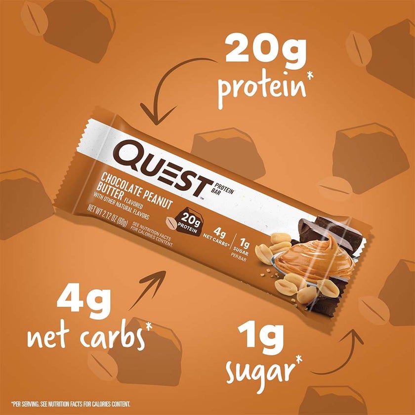 Quest Nutrition Chocolate & Peanut Butter Flavoured Protein Bar 60g, Pack of 12's