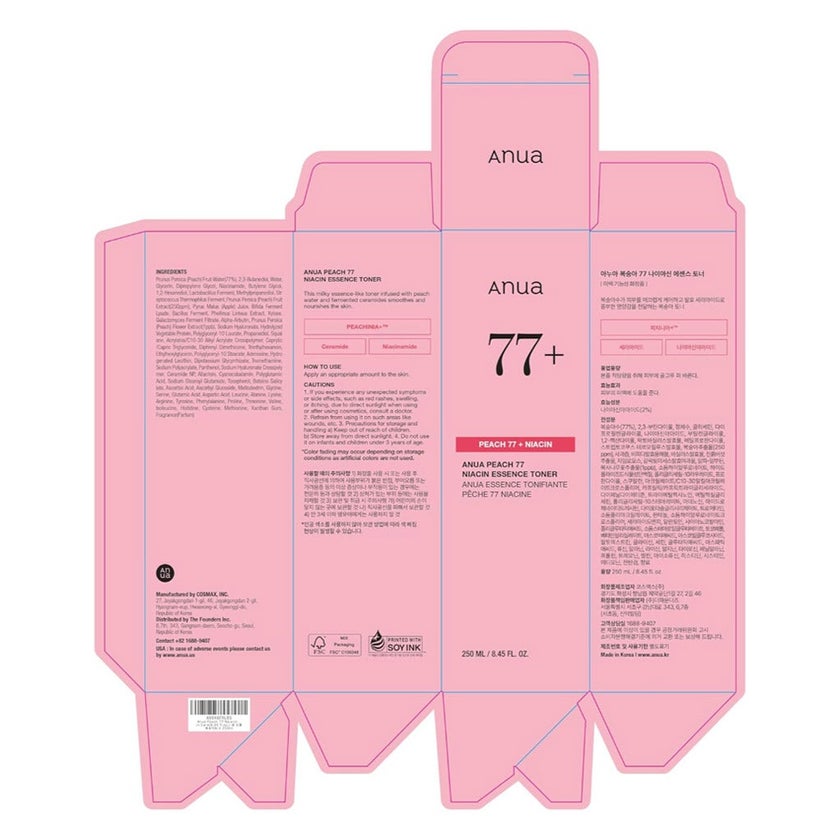 Anua Peach 77 + Niacin Essence Facial Toner 250ml 