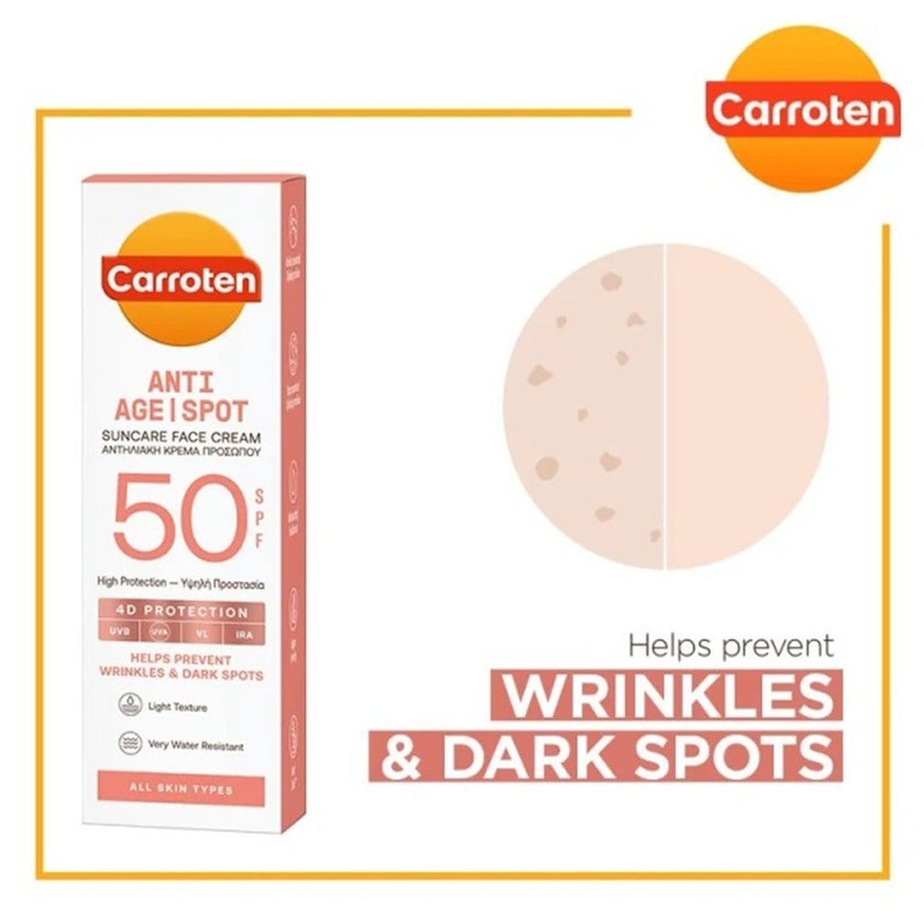 Carroten Anti Age Spot SPF50 Suncare Face Cream For Wrinkles & Dark Spots 50ml
