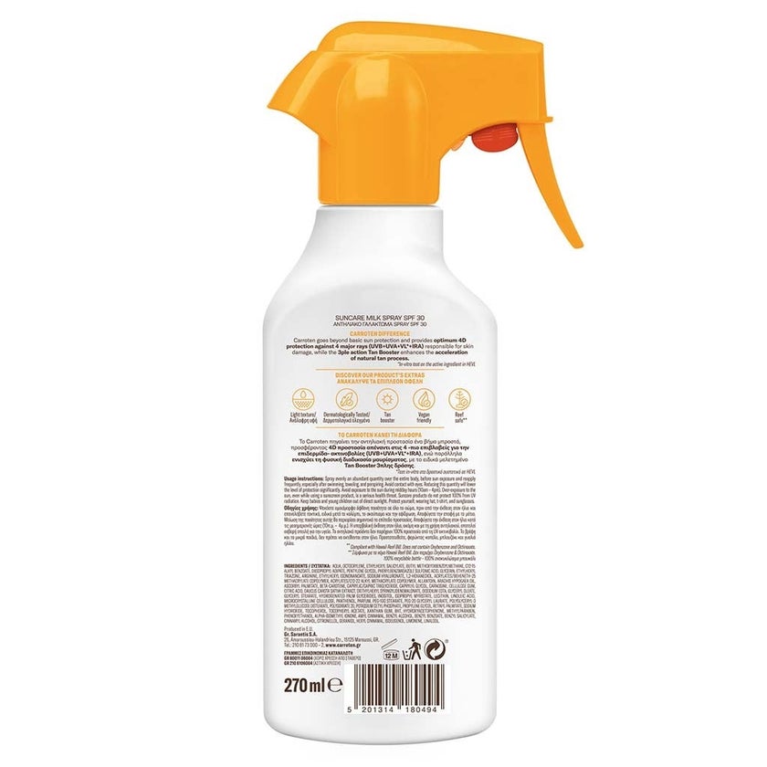 Carroten Protect & Tan Suncare SPF30 Tanning Body Milk Spray 270ml 