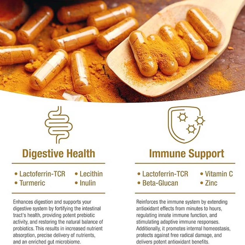 BioQuad Lactoferrin Gold 1.8 Dietary Supplement Capsules For Digestive & Immune Support, Pack of 60’s