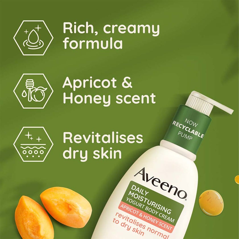 Aveeno Daily Moisturizing Yogurt Body Cream With Honey & Apricot Scent For Normal To Dry Skin 300ml