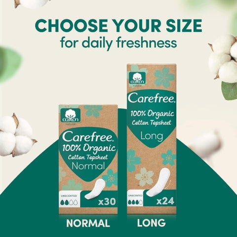 Carefree Organic Cotton Panty Liners, Normal - 30 Pieces