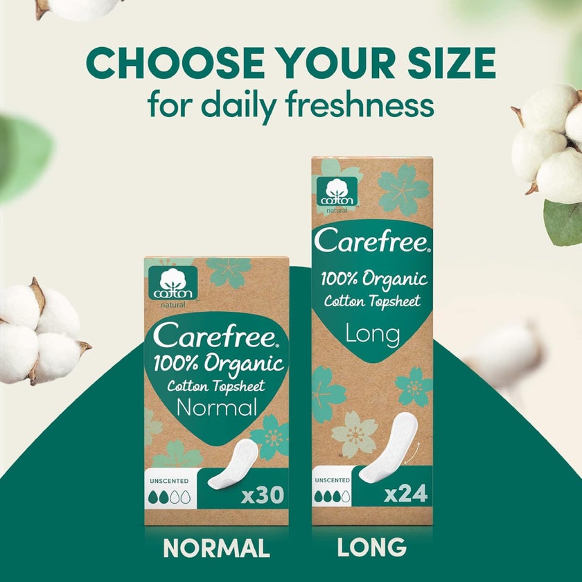 Carefree Organic Cotton Panty Liners, Normal - 30 Pieces