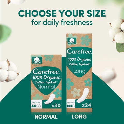 Carefree Organic Cotton Panty Liners, Long - 24 Pieces