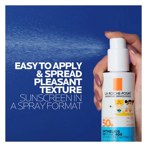 لاروش بوساي أنثيليوس UVMUNE 400 درميو بيدياتريكس SPF50+ بخاخ واقي من الشمس غير مرئي للأطفال للوجه والجسم 200 مل