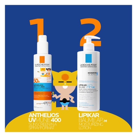 لاروش بوساي أنثيليوس UVMUNE 400 درميو بيدياتريكس SPF50+ بخاخ واقي من الشمس غير مرئي للأطفال للوجه والجسم 200 مل