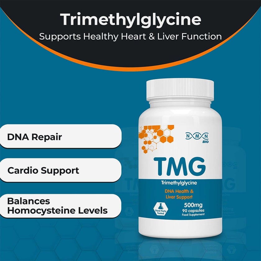 NMN Bio Trimethylglycine Capsules 500mg For DNA Health & Liver Support, Pack of 90’s