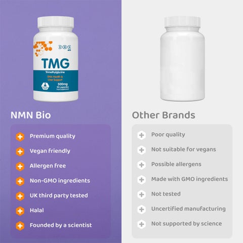 NMN Bio TMG 500mg Capsules, DNA Health & Liver Support - 90 Capsules