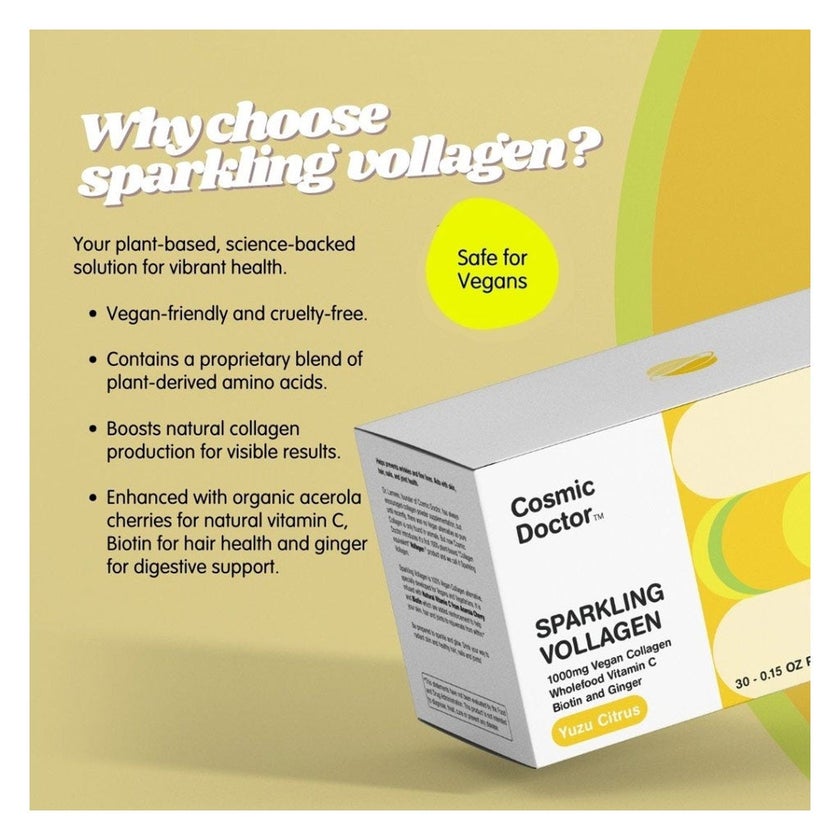 Cosmic Doctor Sparkling Vollagen Vegan Collagen Supplement Sachets, Yuzu Citrus Flavor, Pack of 30's