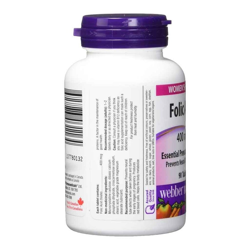 Webber Naturals Folic Acid 400mcg Tablets, Pack of 90’s