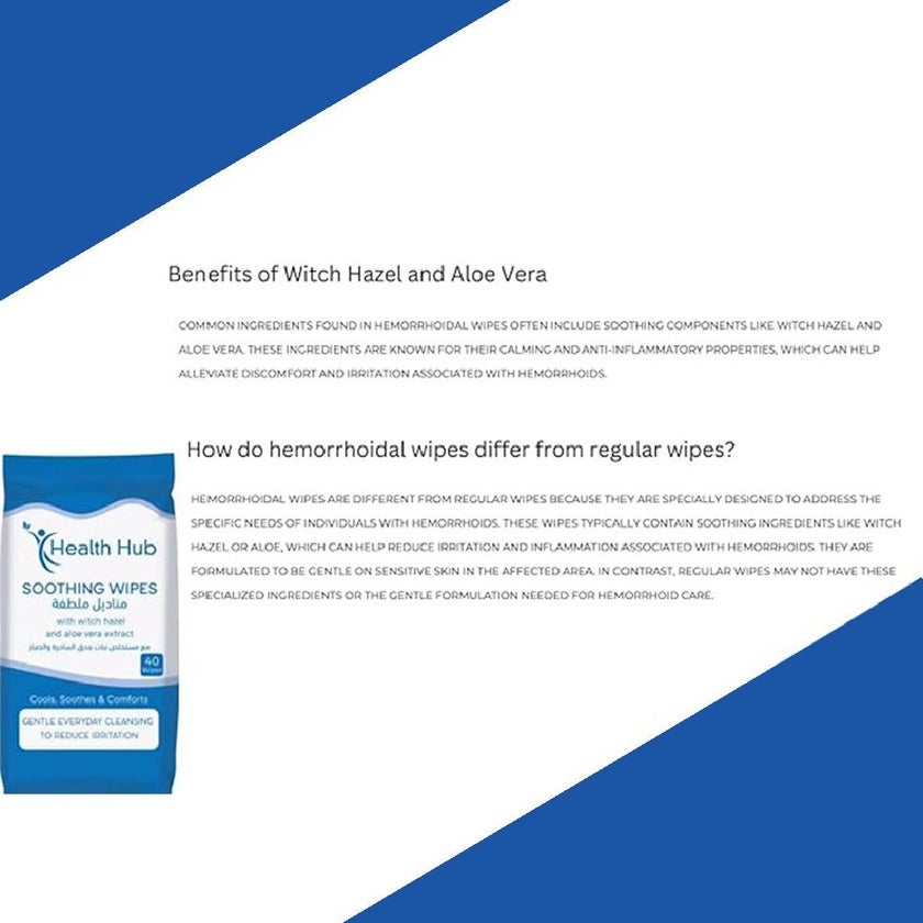 Health Hub Soothing & Cleansing Hemorrhoidal Wipes With Witch Hazel & Aloe Vera, Pack of 40’s