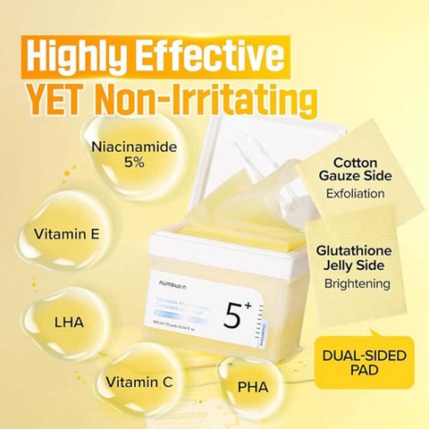 Numbuzin No 5+ Vitamin Niacinamide Concentrated Facial Pads With Glutathione 180ml, Pack of 70’s