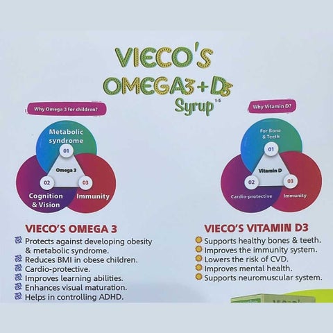 Vieco Omega 3 + Vitamin D3 Lemon Flavored Kids Syrup - 100ml