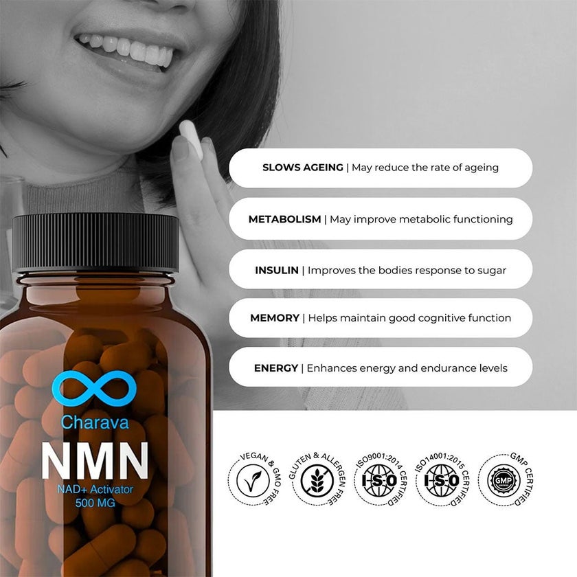 Charava NMN NAD+ Activator 500mg Capsules, Pack of 60's