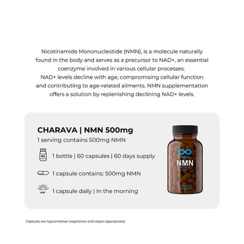 Charava NMN NAD+ Activator 500mg Capsules, Pack of 60's
