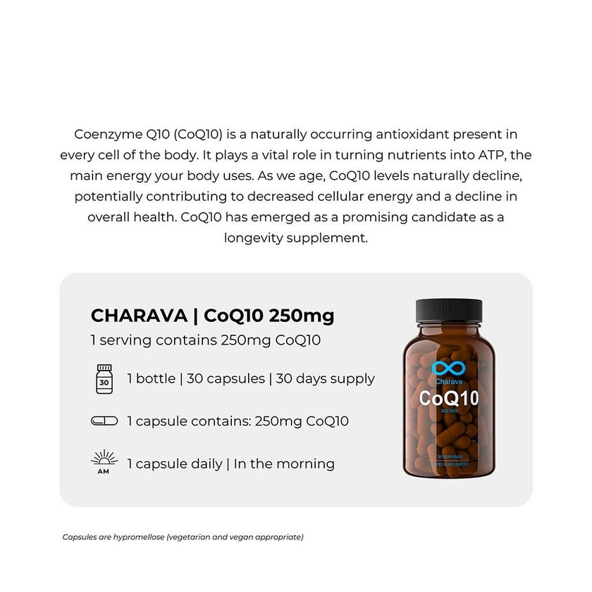 Charava CoQ10 250mg Capsules For Heart Health & Energy, Pack of 30’s