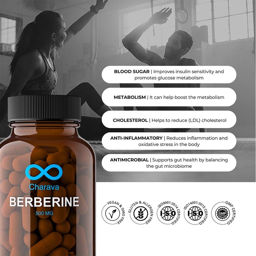 Charava Berberine 500mg Capsules For Diabetic Support & Heart Health, Pack of 60’s