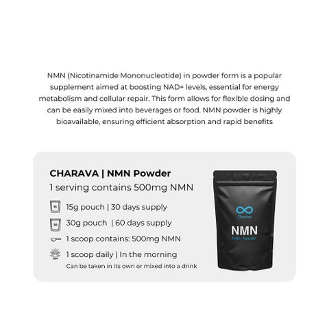 Charava NMN Antiaging Supplement NAD+ Activator Powder 15g - 30 Servings 