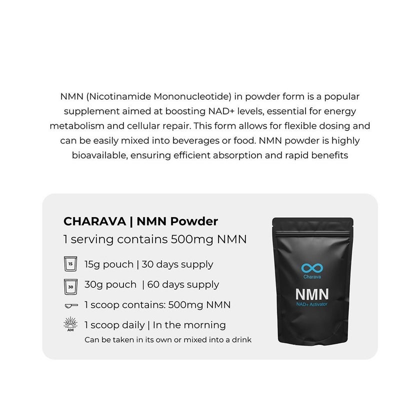 Charava NMN Antiaging Supplement NAD+ Activator Powder 15g - 30 Servings 