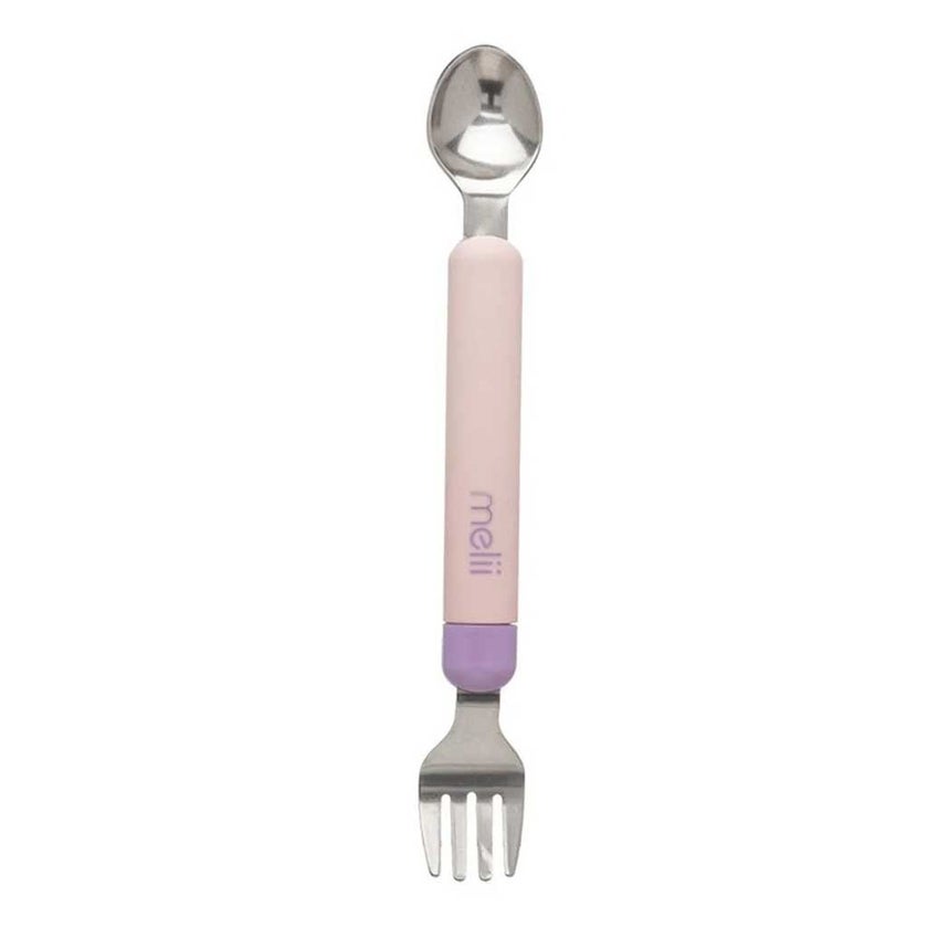 Melii Baby Feeding Spork On the Go Pink Spoon & Purple Fork For 12+ Months