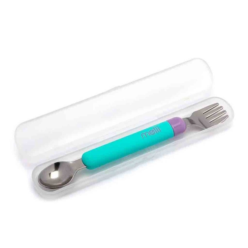 Melii Baby Feeding Spork On the Go Blue Spoon & Purple Fork For 12+ Months