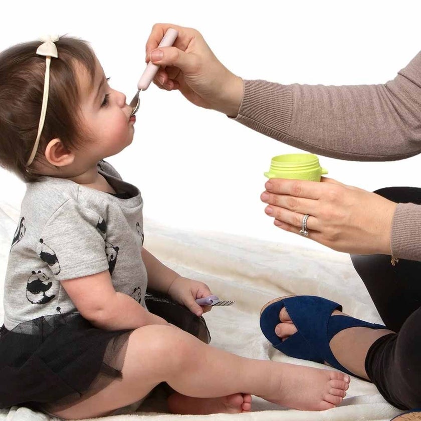 Melii Baby Feeding Spork On the Go Blue Spoon & Purple Fork For 12+ Months