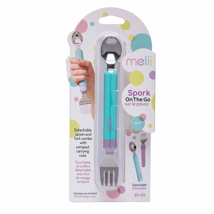 Melii Baby Feeding Spork On the Go Blue Spoon & Purple Fork For 12+ Months