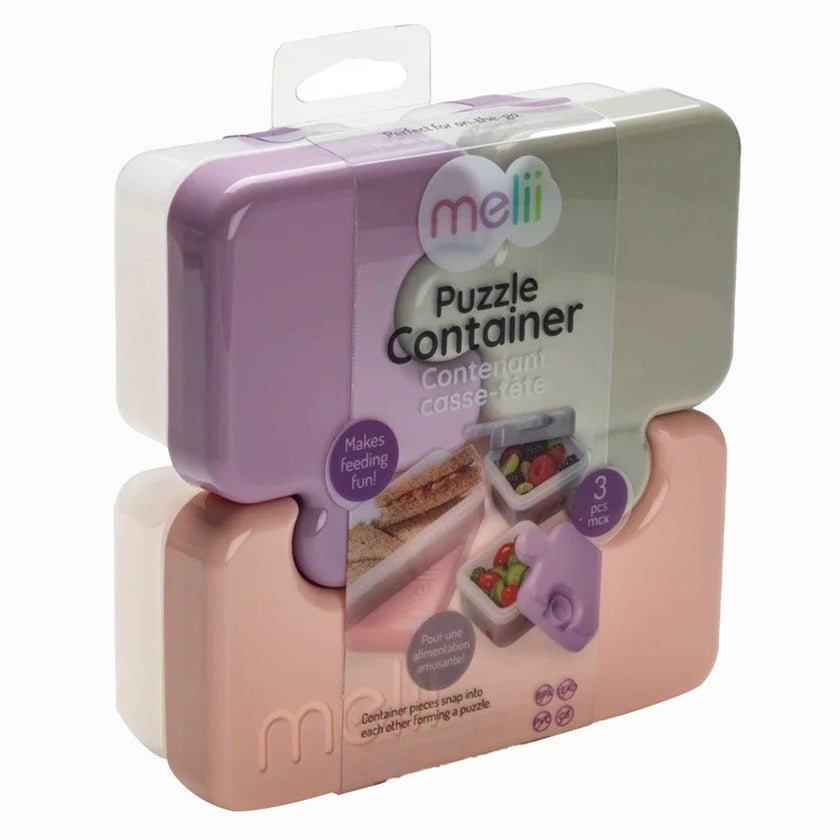 Melii Puzzle Food Container For Toddlers 850ml, Color - Pink/Purple/Grey, Pack of 3’s 