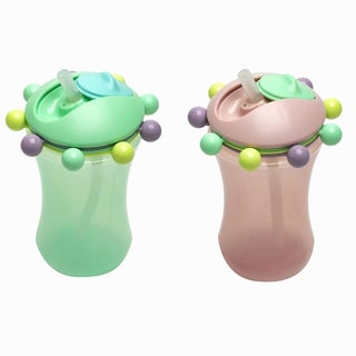 Melii Abacus Baby Feeding Sippy Cup With Straw From 12+ Months - Green & Pink Color 340ml, Pack of 2’s